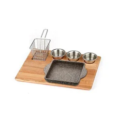 Altınbaşak Doğal Masif Fajita Sunum Seti Granit Döküm Kare Kulplu, 35x26 cm
