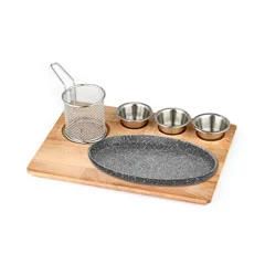 Altınbaşak Doğal Masif Fajita Sunum Seti Granit Döküm Oval Derin, 35x26 cm