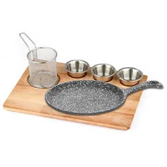 Altınbaşak Doğal Masif Fajita Sunum Seti Granit Döküm Saplı 35x26 cm