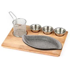 Altınbaşak Doğal Masif Fajita Sunum Seti Granit Döküm Yaprak 36.5x27.5 cm