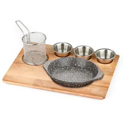 Altınbaşak Doğal Masif Fajita Sunum Seti Granit Döküm Yuvarlak Kulplu, 35x26 cm