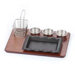 Altınbaşak MDF Fajita Sunum Seti Teflon Döküm Dalgalı 35x26 cm
