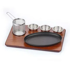 Altınbaşak MDF Fajita Sunum Seti Teflon Döküm Oval Derin, 35x26 cm