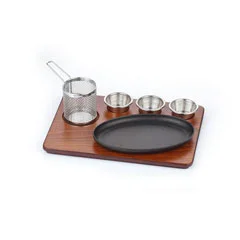 Altınbaşak MDF Fajita Sunum Seti Teflon Döküm Oval Kısa, 35x26 cm