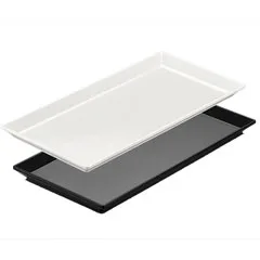 Biradlı Açık Büfe Pastahane Sunum Tepsisi, 35x17x2 cm Siyah-Beyaz