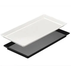 Biradlı Açık Büfe Pastahane Sunum Tepsisi, 35x17x2 cm Siyah-Beyaz
