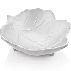 Biradlı Açık Büfe Sunum, Yaprak, Minimal, 10x8x3 cm, Beyaz