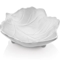 Biradlı Açık Büfe Sunum, Yaprak, Minimal, 10x8x3 cm, Beyaz