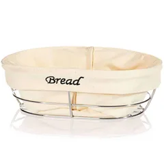 Biradlı Oval Ekmek Sepeti, Beyaz Bezli, 26x17x6,5 cm