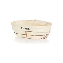 Biradlı Oval Ekmek Sepeti, Beyaz Bezli, 26x17x6,5 cm, Bakır
