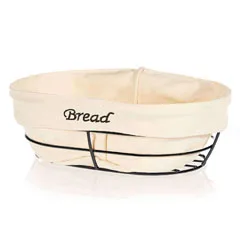 Biradlı Oval Ekmek Sepeti, Beyaz Bezli, 26x17x6,5 cm, Siyah