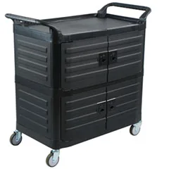 Biradlı Plastik Monoblok Servis Arabası, Kapaklı, Siyah, 53x106x100 cm