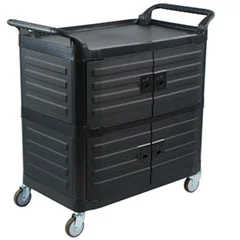 Biradlı Plastik Monoblok Servis Arabası, Kapaklı, Siyah, 53x106x100 cm
