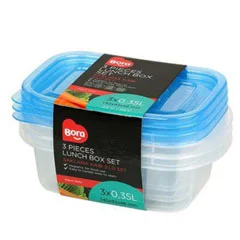 Bora Plastik Saklama Kabı, Dikdörtgen 3'lü Set, 350 ml, BO533