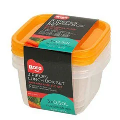 Bora Plastik Saklama Kabı, Kare, 3'lü Set, 500 ml, BO546