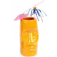 Groovy Ceramic Tiki Mug, 8x17 cm, 600 cc, Turuncu