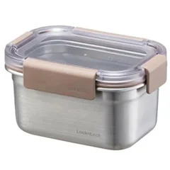 LocknLock Paslanmaz Çelik Fırın ve Saklama Kabı, Dörtgen Kilitli 520 ml, Kahverengi