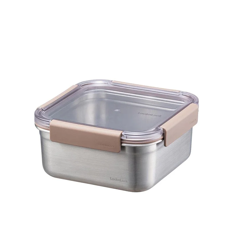 LocknLock Paslanmaz Çelik Fırın ve Saklama Kabı, Kare Kilitli 1.3 Lt ml, Kahverengi