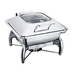 Öztiryakiler Chafing Dish, Dikdörtgen, Cam Kapaklı, Ayaklı, 9 L, Gn 1/1
