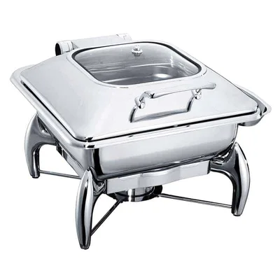 Öztiryakiler Chafing Dish, Dikdörtgen Cam Kapaklı, Standlı, 6 lt, 2/3 Gn