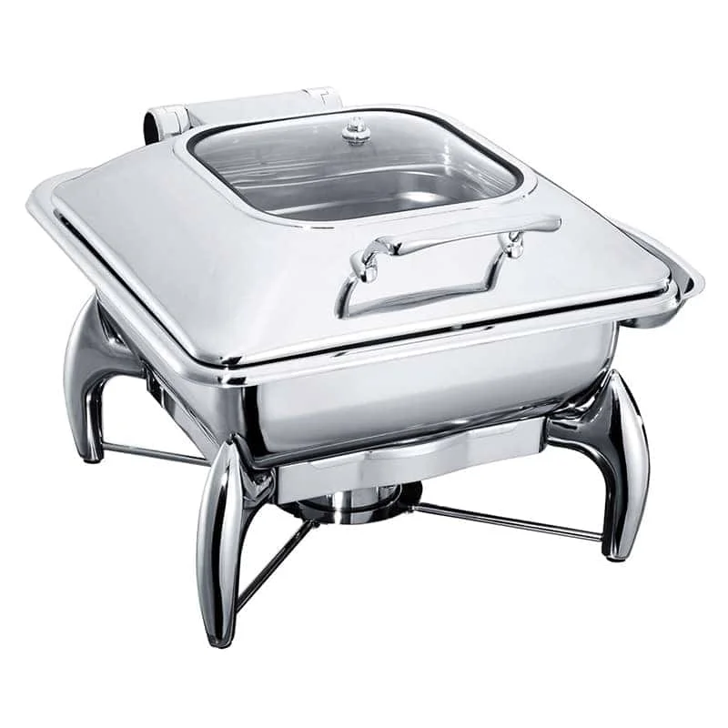 Öztiryakiler Chafing Dish, Dikdörtgen Cam Kapaklı, Standlı, 6 lt, 2/3 Gn