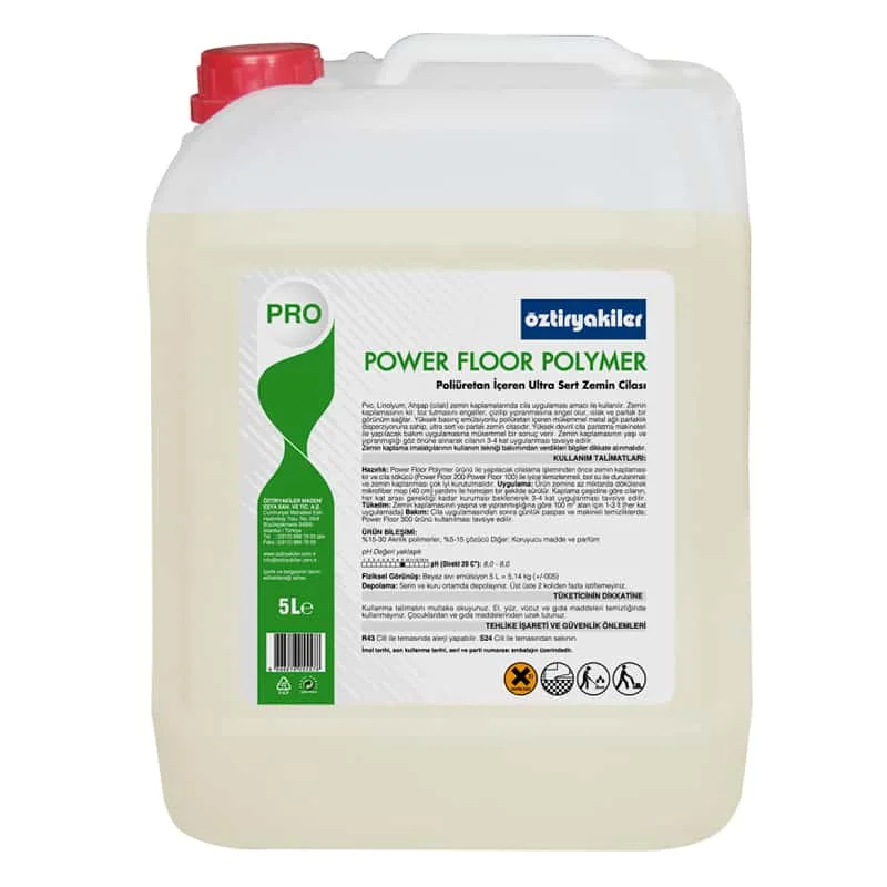 Öztiryakiler Power Floor Polymer Poliüretan İçeren Ultra Sert ve Parlak Zemin Cilası, Parfümlü, 5 lt