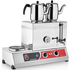 Silverinox 2 Demlikli Çay Kazanı, Çift Taban, Ekonomik, Elektrikli, 30'luk