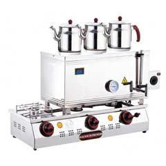 Silverinox 3 Demlikli Çay Kazanı, Çift Taban, Ekonomik, Elektrikli+Doğalgazlı, 60'lık