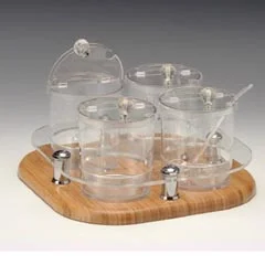 Zicco Sosluk Reçellik Baharatlık Standı, Ahşap Altlı, 4'lü, 30x30x17 cm