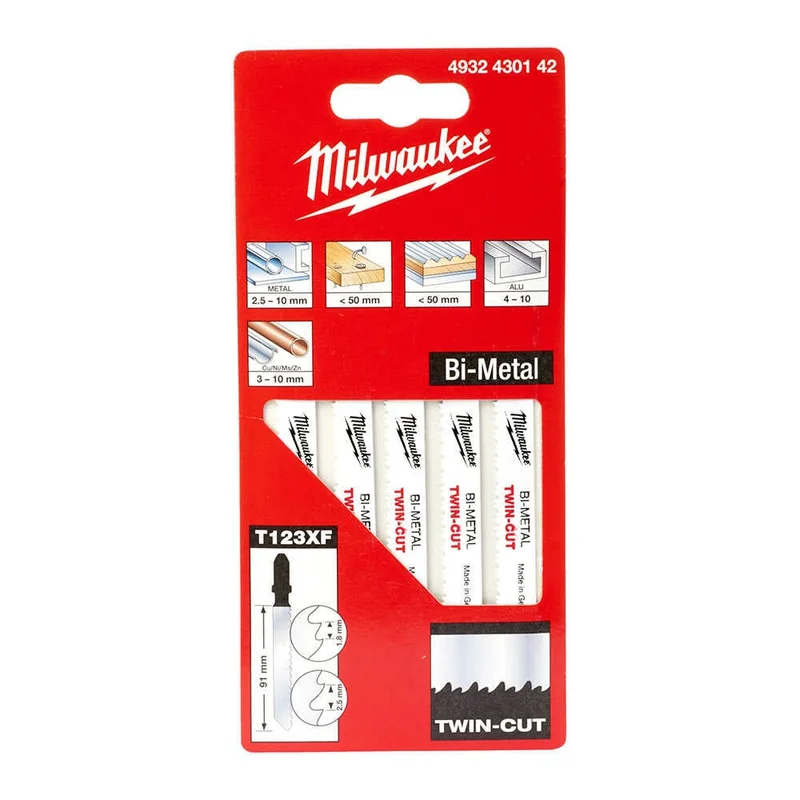 MILWAUKEE T123XF Dekupaj Bıçağı Bi-Metal Twın Cut 91 mm 5 Adet