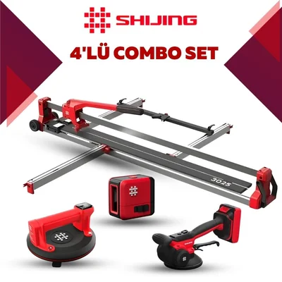 SHIJING TOOLS Manuel Kesici Dijital Vantuz Fayans Vibratörü ve Lazer Metre 4'lü Pro Set