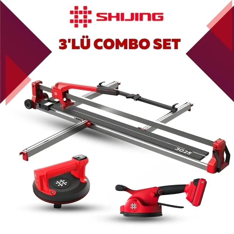 SHIJING TOOLS Manuel Kesici Dijital Vantuz ve Fayans Vibratörü 3'lü Pro Set