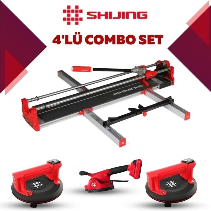 SHIJING TOOLS Manuel Kesici Dijital Vantuz ve Fayans Vibratörü 4'lü Pro Set