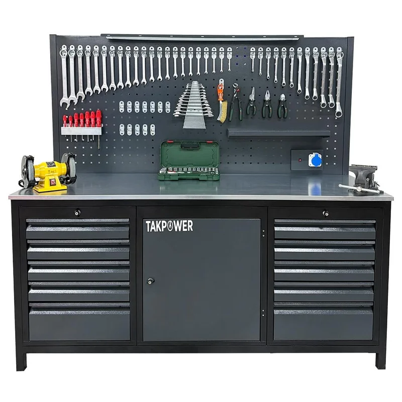TAKPOWER 2 Metre Dolu Takım Tezgahı 10 Çekmeceli 1 Dolaplı Eko