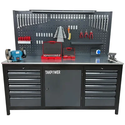 TAKPOWER 2 Metre Dolu Takım Tezgahı 10 Çekmeceli 1 Dolaplı Premium
