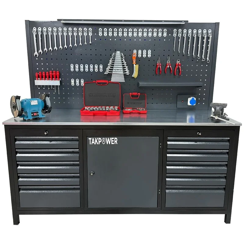 TAKPOWER 2 Metre Dolu Takım Tezgahı 10 Çekmeceli 1 Dolaplı Premium
