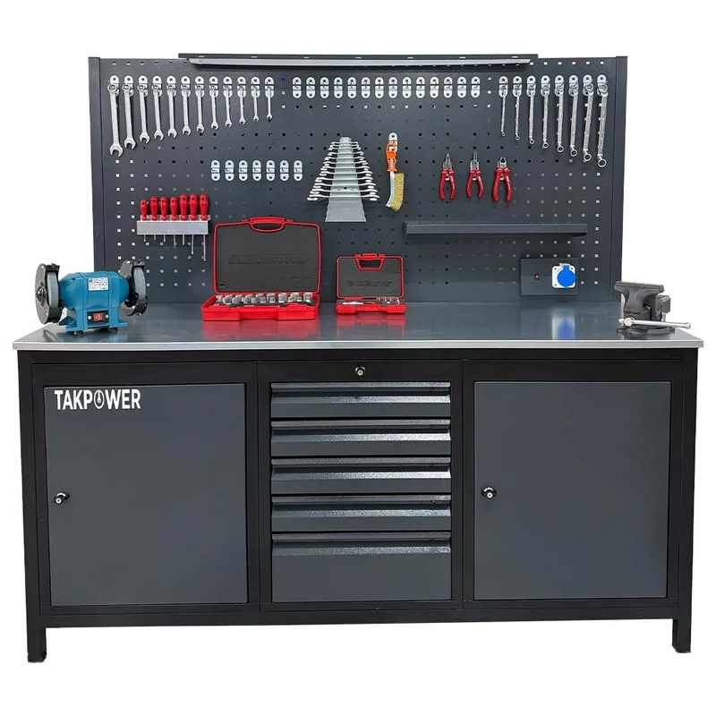 TAKPOWER 2 Metre Dolu Takım Tezgahı 5 Çekmeceli 2 Dolaplı Premium