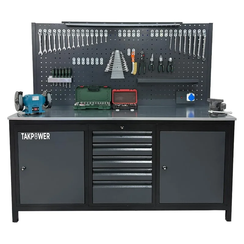 TAKPOWER 2 Metre Dolu Takım Tezgahı 5 Çekmeceli 2 Dolaplı Pro