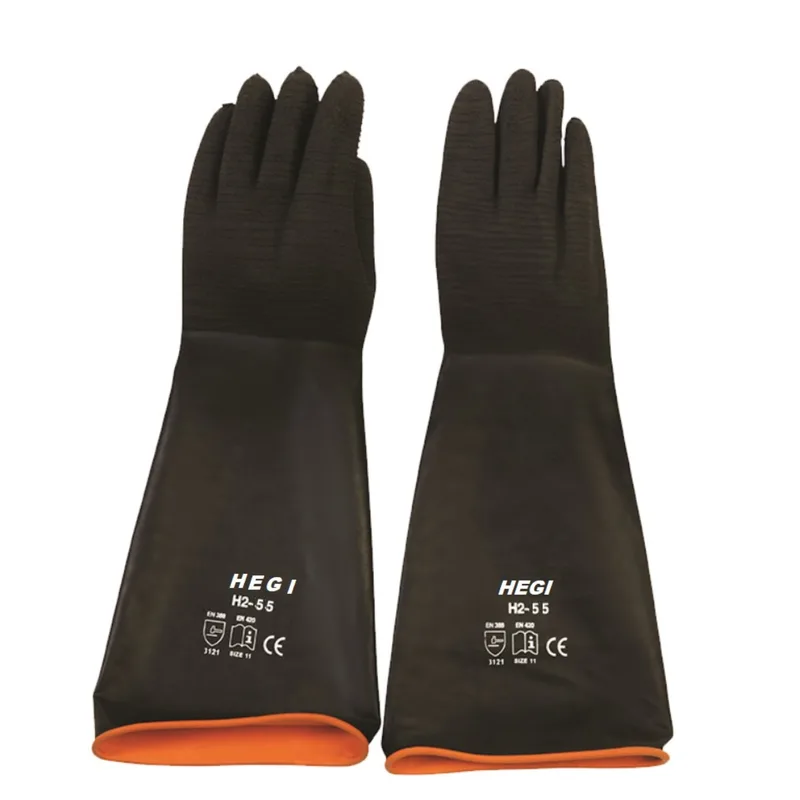 Hegı Hr55 Siyah Asit Eldiveni Tırtıklı 55 Cm - 60'lı Paket