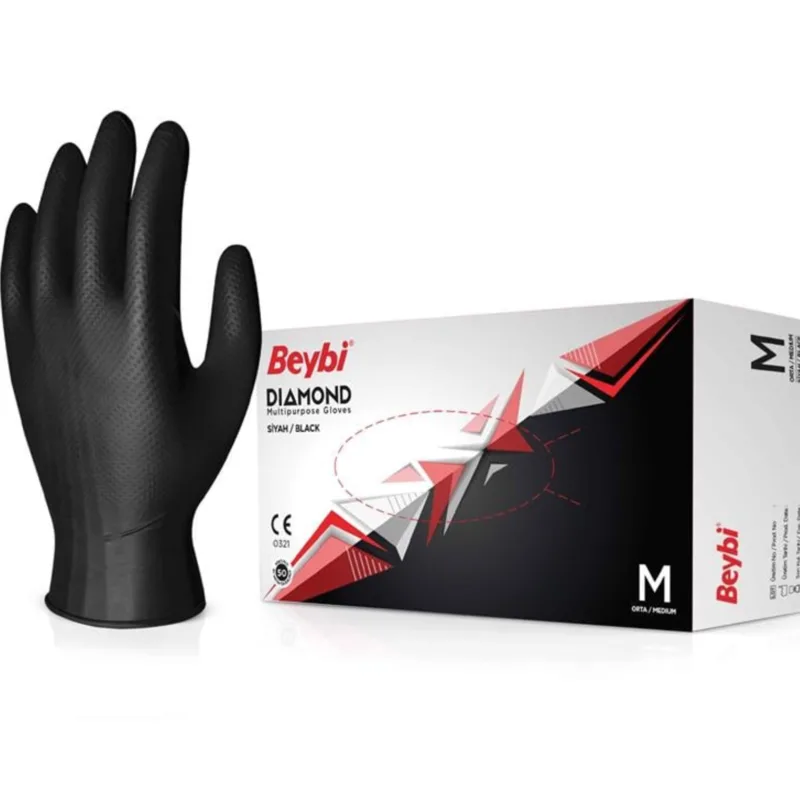 Beybi Diamond Force Siyah Eldiven M (pk 100 Adet)