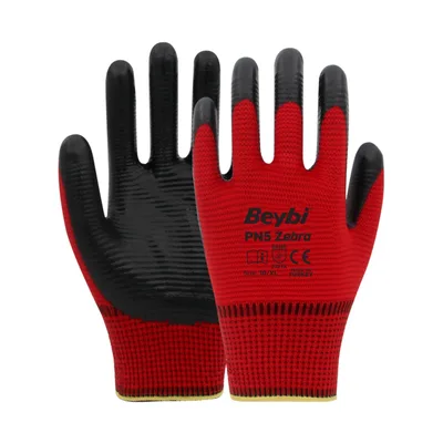 Beybi Pn3 Zebra Eldiven Kırmızı Siyah No: 9 - 288'li Paket