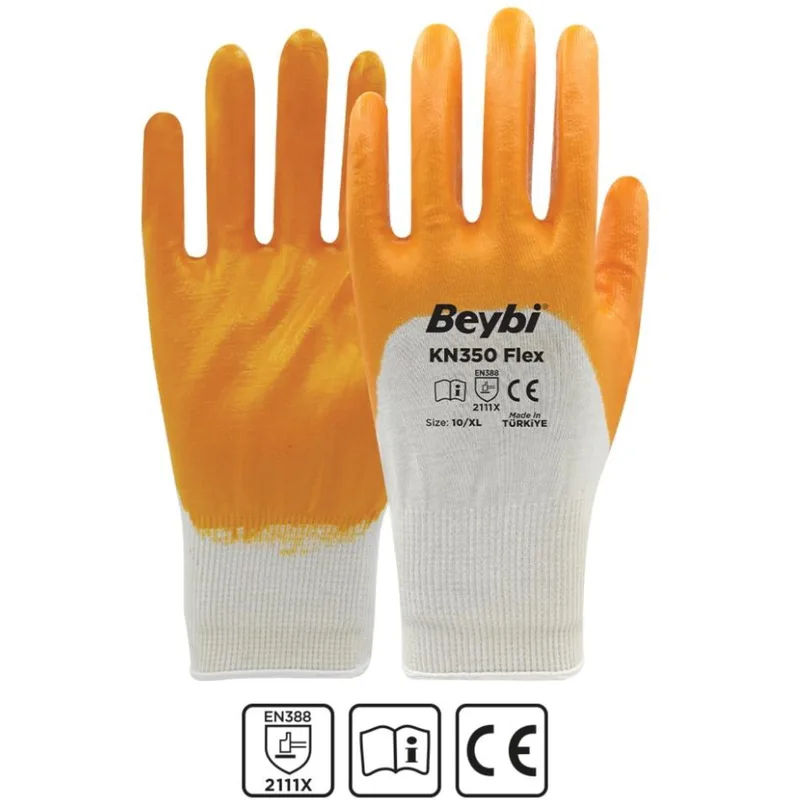 Beybi Kn350 Flex Likralı Örme Eldiven Sarı No:9 - 288'li Paket
