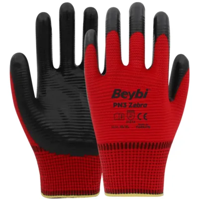 Beybi Pn3 Zebra Eldiven Kırmızı Siyah No: 10 - 288'li Paket