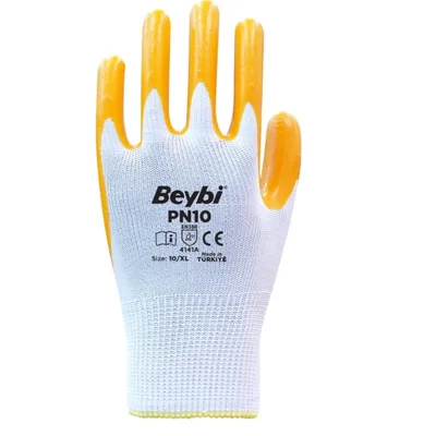 Beybi Pn10 Naylon Nitril Eldiven Sarı No: 10 - 288'li Paket