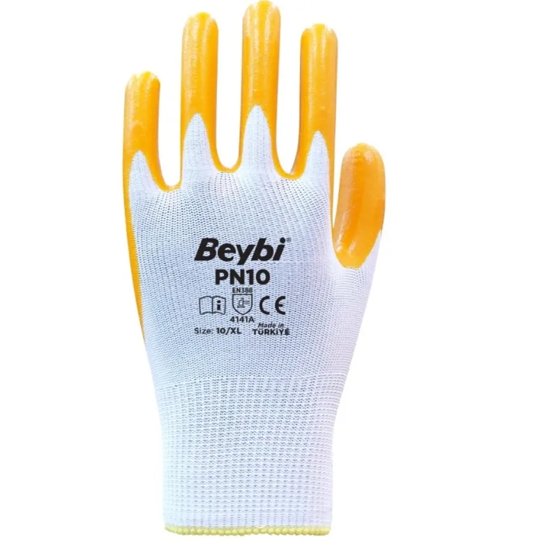 Beybi Pn10 Naylon Nitril Eldiven Sarı No: 10 - 288'li Paket