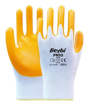 Beybi Pn10 Naylon Nitril Eldiven Sarı No: 9 - 288'li Paket