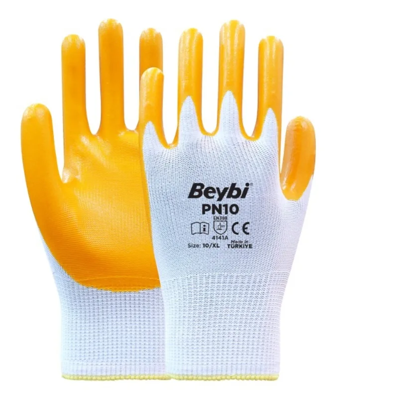 Beybi Pn10 Naylon Nitril Eldiven Sarı No: 9 - 288'li Paket