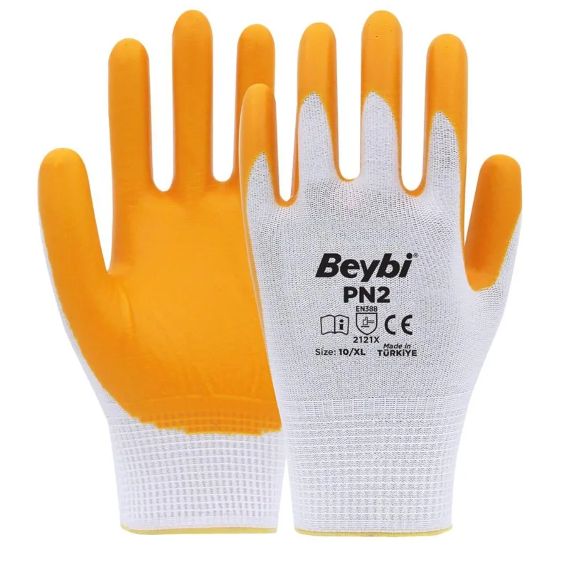 Beybi Pn2 Naylon Nitril Eldiven Sarı No: 10 - 504'lü Paket