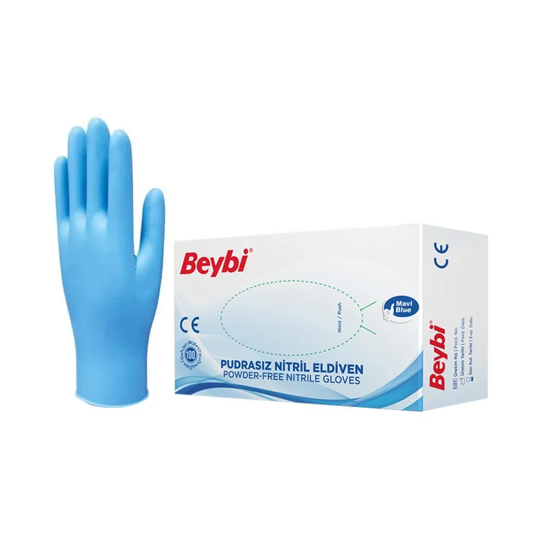 Beybi Mavi Pudrasız Nitril Muayene Eldiveni S - 20'li Paket