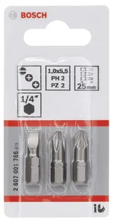 Bosch - 3 Parçalı Extra Hard Serisi Vidalama Ucu Seti PH2/PZ2/SL1,0*25 mm - Görsel 2